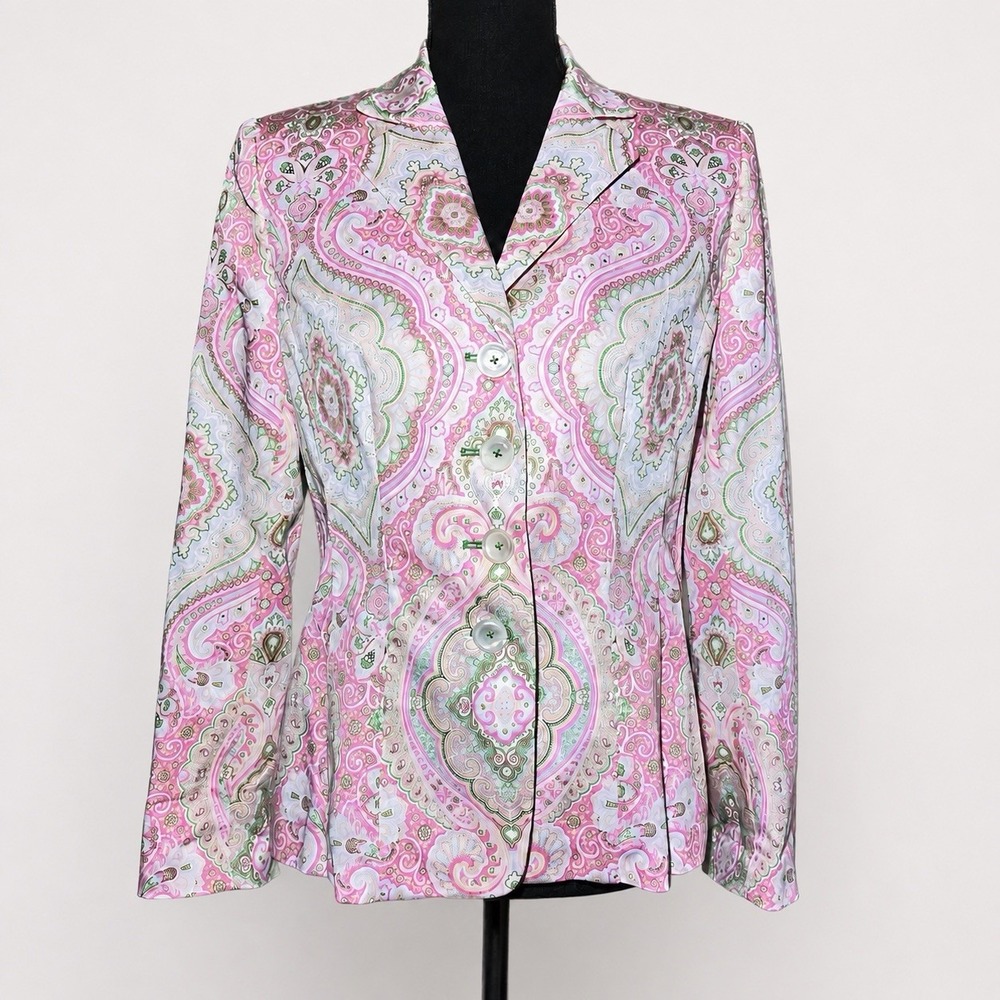 Vintage Algo Women's Paisley Blazer Jacket Pink Green Size 8 38EU Switzerland